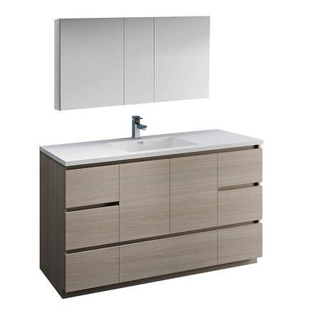 Fresca FVN9360GR-S Fresca Lazzaro 60" Gray Free Standing Single Sink Modern Bathroom Vanity w/ Medicine Cabinet