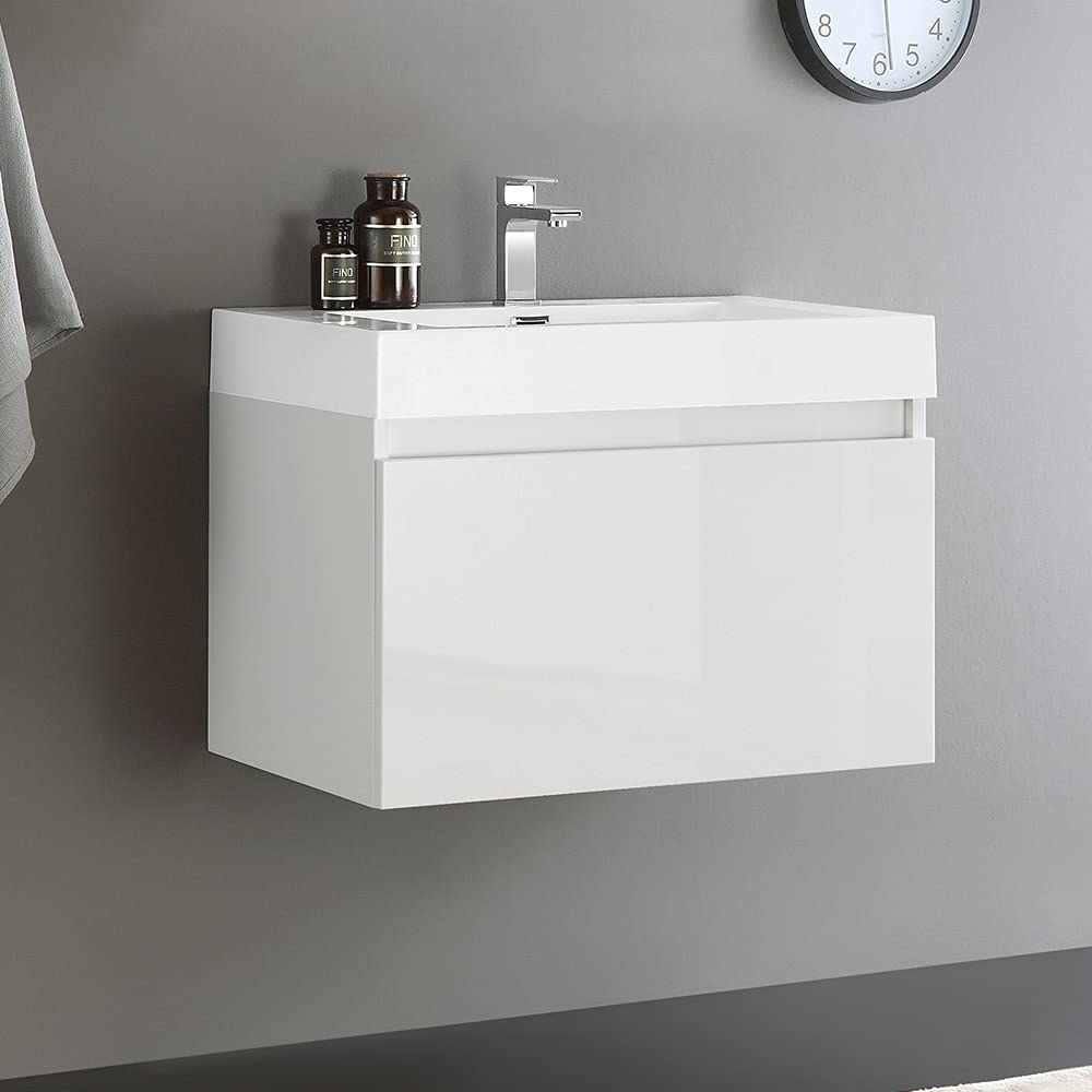 Fresca FCB8007BW-I Fresca Mezzo 30" Black Wall Hung Modern Bathroom Cabinet w/ Integrated Sink