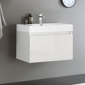 Fresca FCB8007BW-I Fresca Mezzo 30" Black Wall Hung Modern Bathroom Cabinet w/ Integrated Sink
