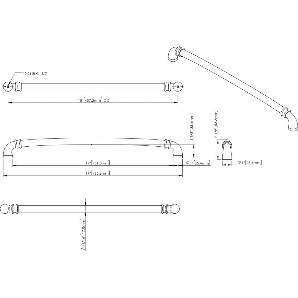 Jeffrey Alexander 445-18SN 18" Center-to-Center Satin Nickel Marie Appliance Handle