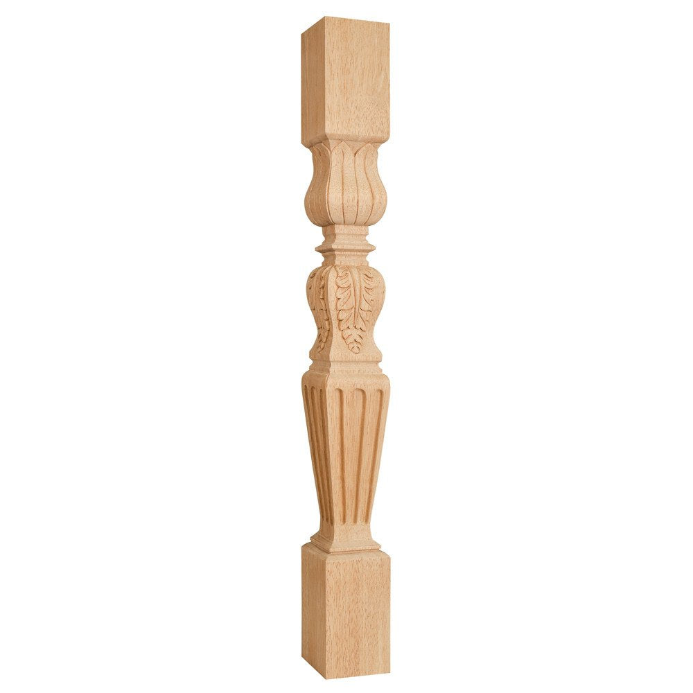 Hardware Resources P28-42RW 3-3/4" W x 3-3/4" D x 42" H Rubberwood Fluted Acanthus Post