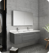 Fresca FVN6148GR-UNS-D Fresca Lucera 48" Gray Wall Hung Double Undermount Sink Modern Bathroom Vanity w/ Medicine Cabinet