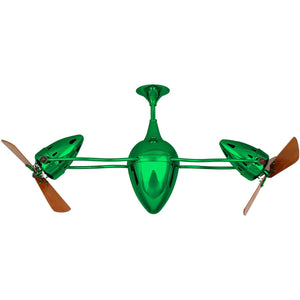 Matthews Fan AR-GREEN-WD Ar Ruthiane 360° dual headed rotational ceiling fan in Esmeralda (Green) finish with solid sustainable mahogany wood blades.