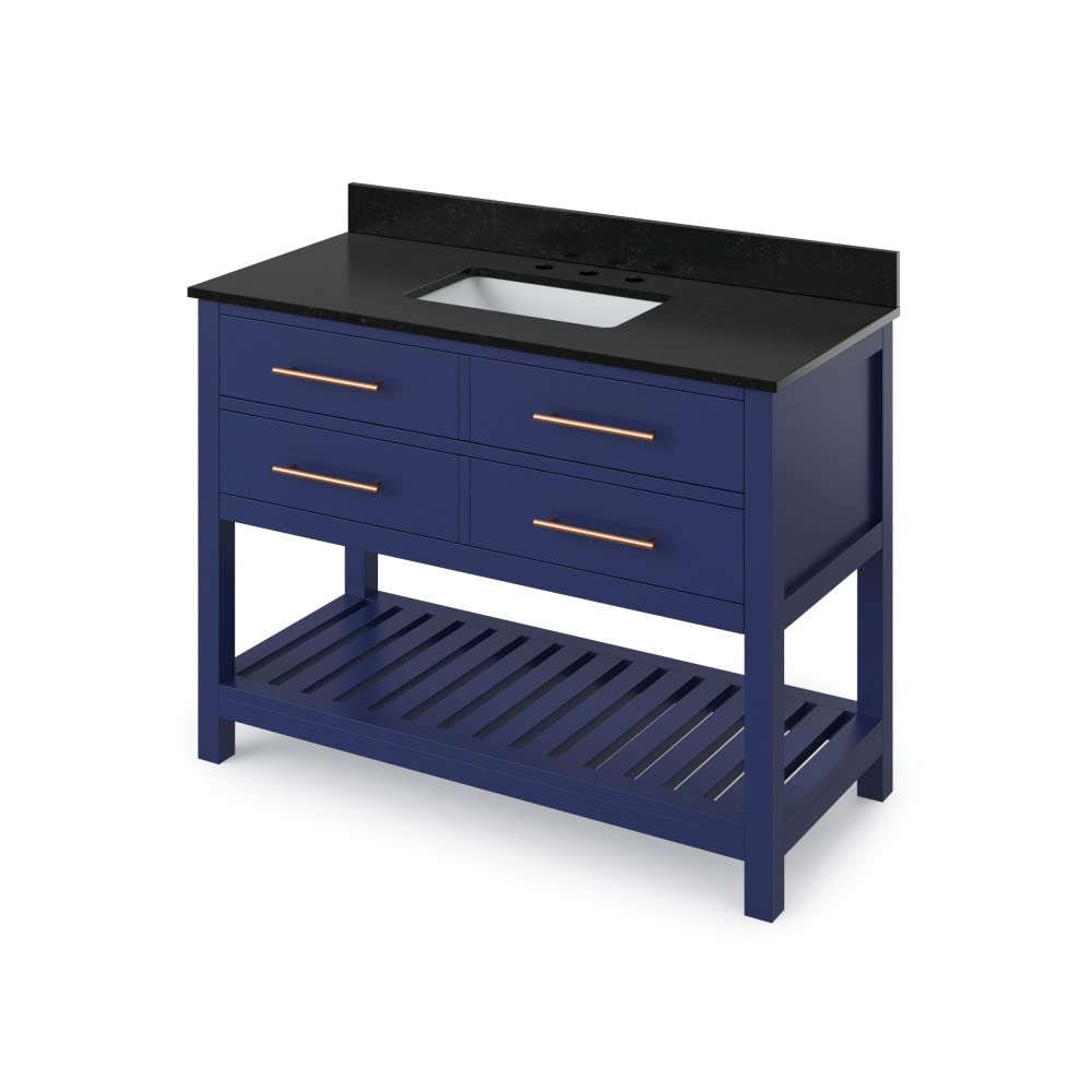 Jeffrey Alexander VKITWAV48BLBGR 48" Hale Blue Wavecrest Vanity, Black Granite Vanity Top, undermount rectangle bowl