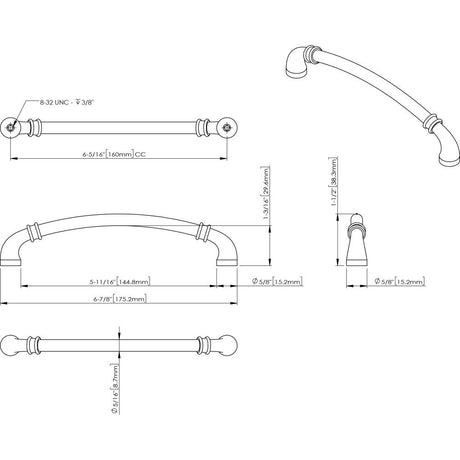 Jeffrey Alexander 445-160PC 160 mm Center-to-Center Polished Chrome Marie Cabinet Pull