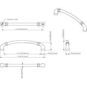Jeffrey Alexander 445-160SBZ 160 mm Center-to-Center Satin Bronze Marie Cabinet Pull