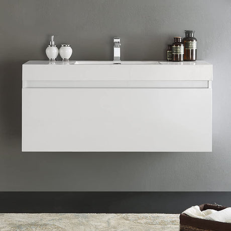 Fresca FCB8011TK-I Fresca Mezzo 48" Teak Wall Hung Modern Bathroom Cabinet w/ Integrated Sink