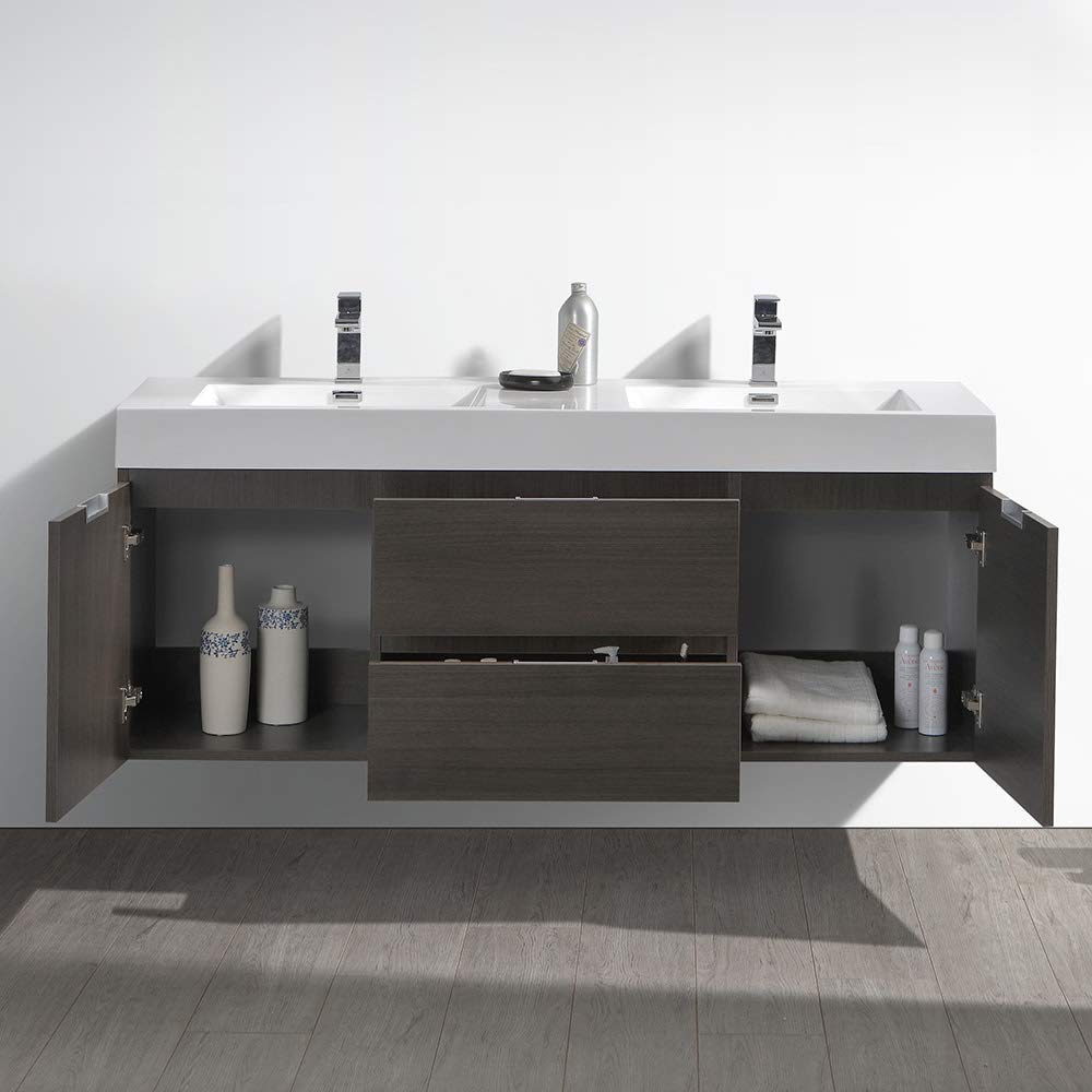 Fresca FCB8360GG-D-I Fresca Valencia 60" Dark Slate Gray Wall Hung Double Sink Modern Bathroom Vanity