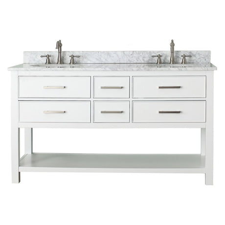Avanity Brooks 61 in. Double Vanity in White finish with Carrara White Marble Top