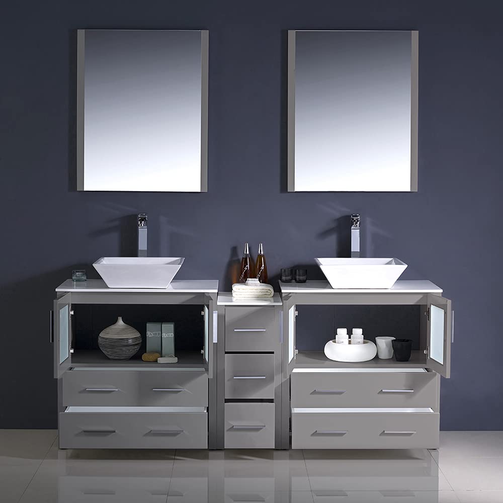 Fresca FVN62-301230GR-VSL Fresca Torino 72" Gray Modern Double Sink Bathroom Vanity w/ Side Cabinet & Vessel Sinks