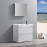 Fresca FVN8436WH Fresca Valencia 36" Glossy White Free Standing Modern Bathroom Vanity w/ Medicine Cabinet