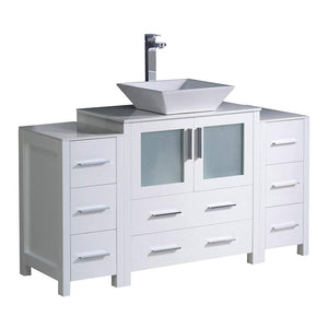 Fresca FCB62-123012WH-CWH-V Fresca Torino 54" White Modern Bathroom Cabinets w/ Top & Vessel Sink