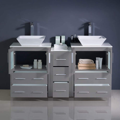 Fresca FCB62-241224ES-CWH-V Fresca Torino 60" Espresso Modern Double Sink Bathroom Cabinets w/ Tops & Vessel Sinks