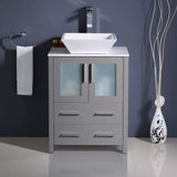 Fresca FCB6224GO-CWH-V Fresca Torino 24" Gray Oak Modern Bathroom Cabinet w/ Top & Vessel Sink