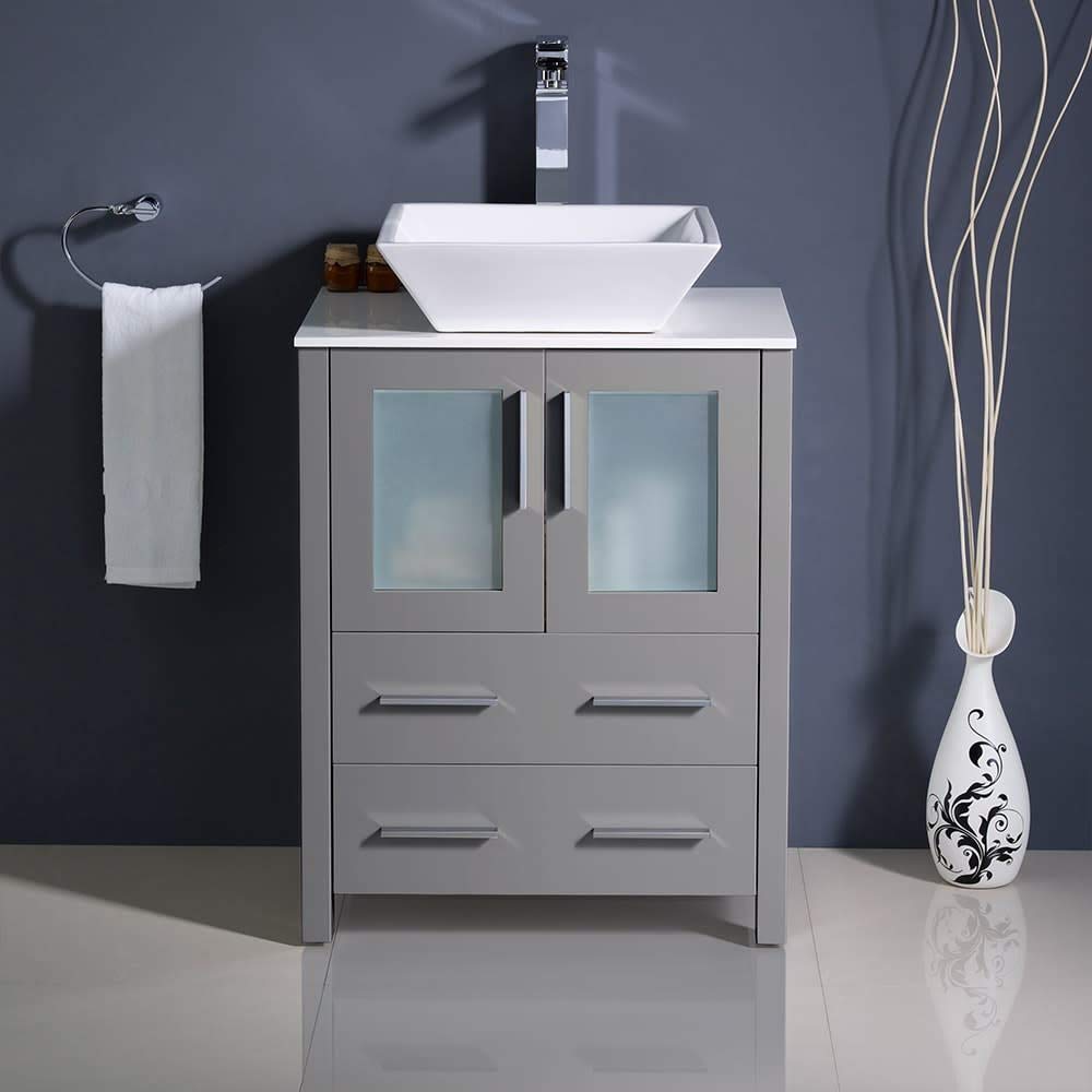 Fresca FCB6224GR-CWH-V Fresca Torino 24" Gray Modern Bathroom Cabinet w/ Top & Vessel Sink