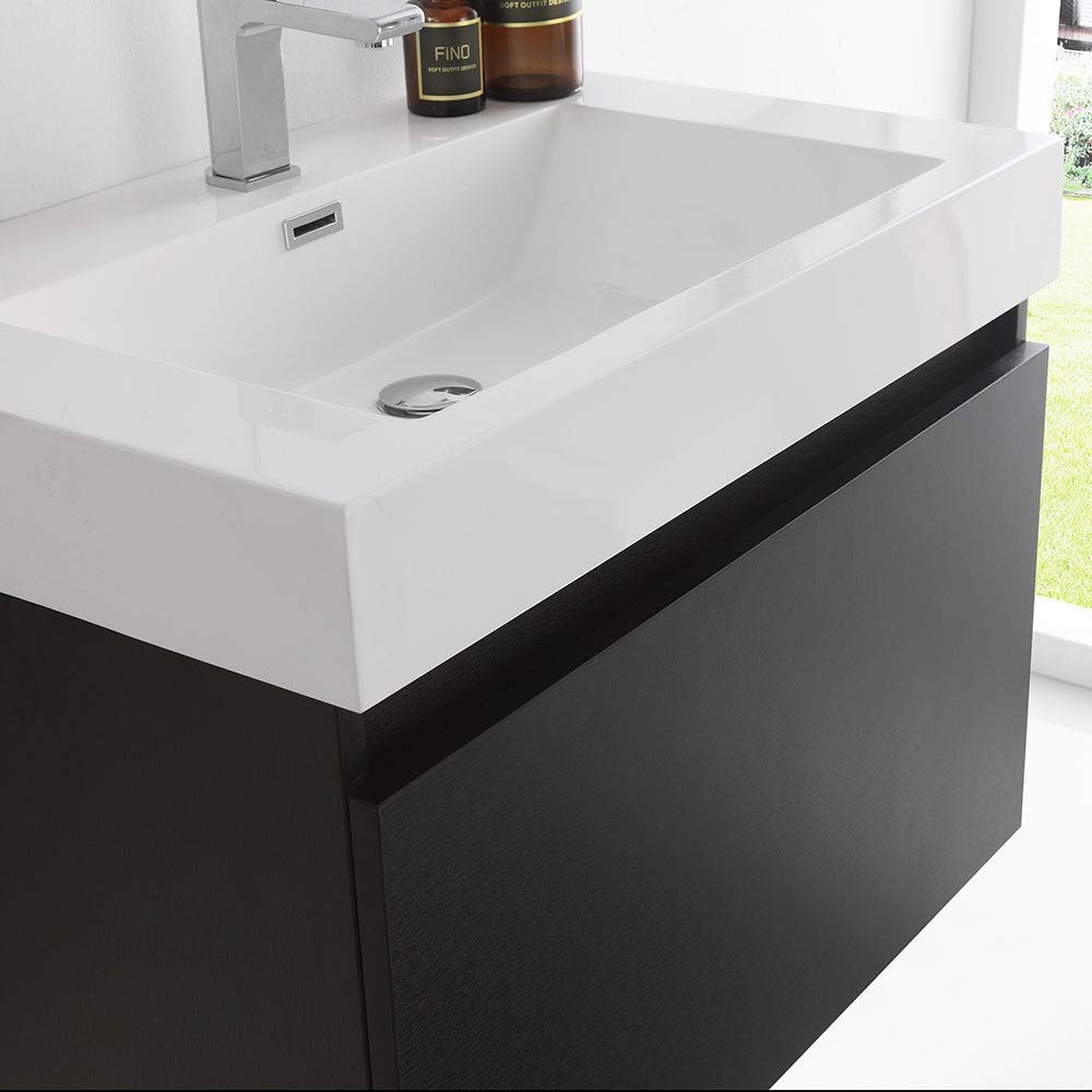 Fresca FVN8007BW Fresca Mezzo 30" Black Wall Hung Modern Bathroom Vanity w/ Medicine Cabinet