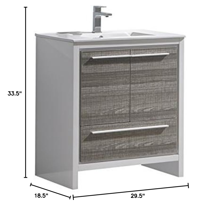 Fresca FCB8130HA-I Fresca Allier Rio 30" Ash Gray Modern Bathroom Cabinet w/ Sink