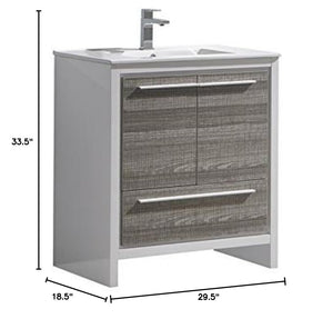 Fresca FCB8130HA-I Fresca Allier Rio 30" Ash Gray Modern Bathroom Cabinet w/ Sink