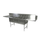 John Boos DT3B18244-2D18L Straight Clean Dishtable 91-1/2"W x 30"D w/ 3 Pot Sinks (18"W 24"FtoB 14"D) & Right Dish Machine Attachment