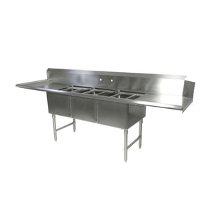 John Boos DT3B18244-2D18L Straight Clean Dishtable 91-1/2"W x 30"D w/ 3 Pot Sinks (18"W 24"FtoB 14"D) & Right Dish Machine Attachment