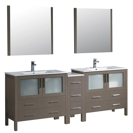 Fresca FVN62-361236GR-UNS Fresca Torino 84" Gray Modern Double Sink Bathroom Vanity w/ Side Cabinet & Integrated Sinks