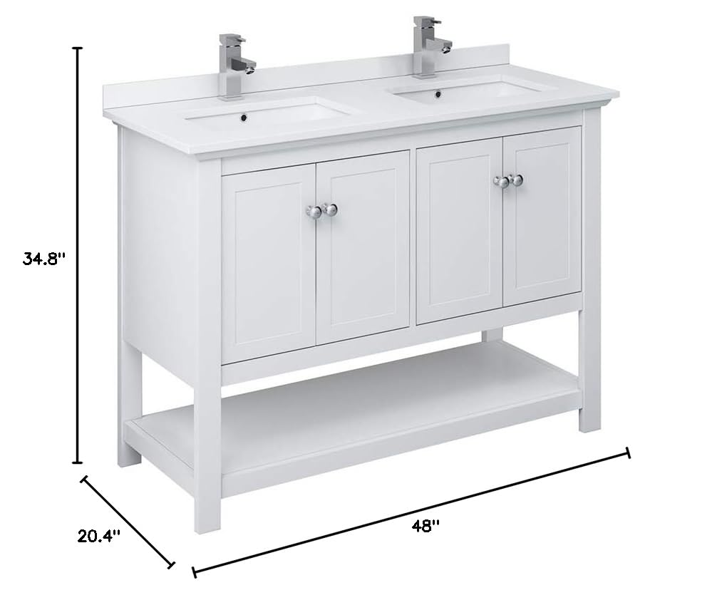 Fresca Manchester 48" White Traditional Double Sink Bathroom Cabinet w/Top & Sinks