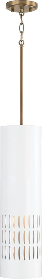 Capital Lighting 350211AW Dash 1 Light Pendant Aged Brass and White