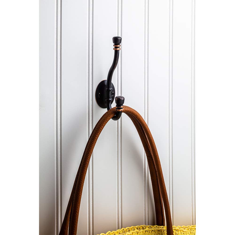 Elements YD50-518DBAC 5-3/16" Brushed Oil Rubbed Bronze Ringed Contemporary Double Prong Wall Mounted Hook