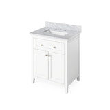 Jeffrey Alexander VKITCHA30WHBOR 30" White Chatham Vanity, Boulder Cultured Marble Vanity Top, undermount rectangle bowl