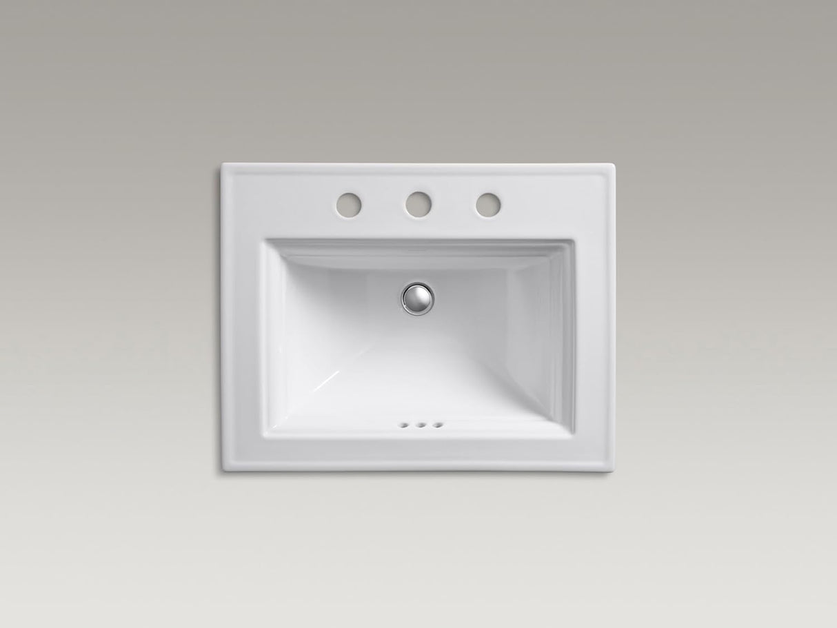 KOHLER K-2337-8-17 Memoirs Stately Rectanglar Drop in Bathroom Sink, 22 3/4", White