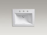 KOHLER K-2337-8-17 Memoirs Stately Rectanglar Drop in Bathroom Sink, 22 3/4", White