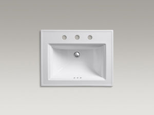 KOHLER K-2337-8-17 Memoirs Stately Rectanglar Drop in Bathroom Sink, 22 3/4", White