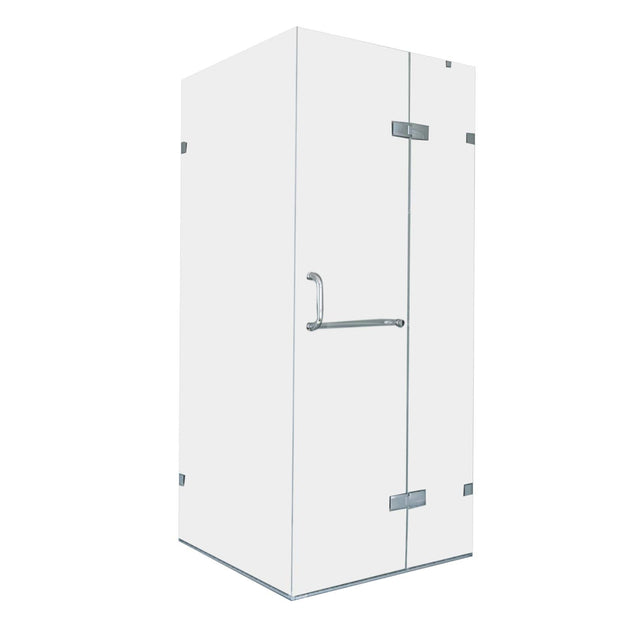 VIGO 34 in. x 34 in. x 73 in. Monteray Frameless Hinged Square Shower Enclosure with Clear 0.38" Tempered Glass and Hardware in Brushed Nickel Finish with Reversible Handle - VG6011BNCL363