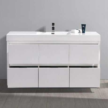 Fresca FCB8460WH-I Fresca Valencia 60" Glossy White Free Standing Modern Bathroom Vanity