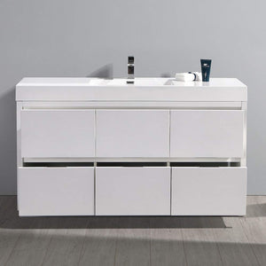 Fresca FCB8460WH-I Fresca Valencia 60" Glossy White Free Standing Modern Bathroom Vanity