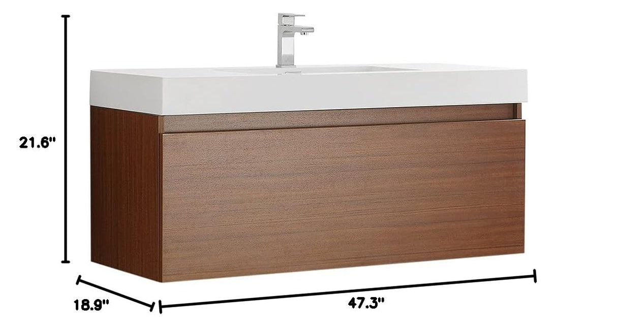 Fresca FCB8011TK-I Fresca Mezzo 48" Teak Wall Hung Modern Bathroom Cabinet w/ Integrated Sink