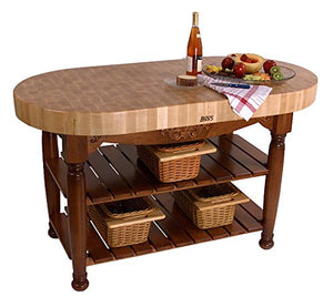 John Boos CU-HAR60-SG Maple Harvest Table - 60" x 30" Oval 4" Thick End-Grain Butcher Block Top, Slate Gray Base.