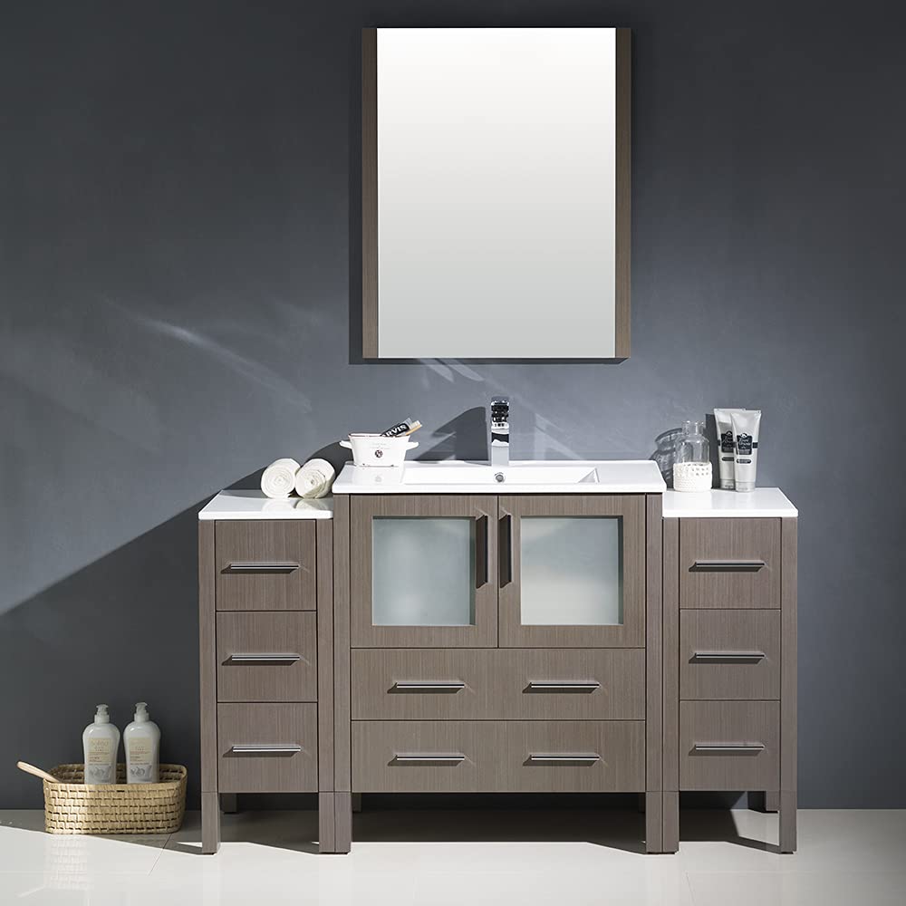 Fresca FVN62-123012GR-UNS Fresca Torino 54" Gray Modern Bathroom Vanity w/ 2 Side Cabinets & Integrated Sink