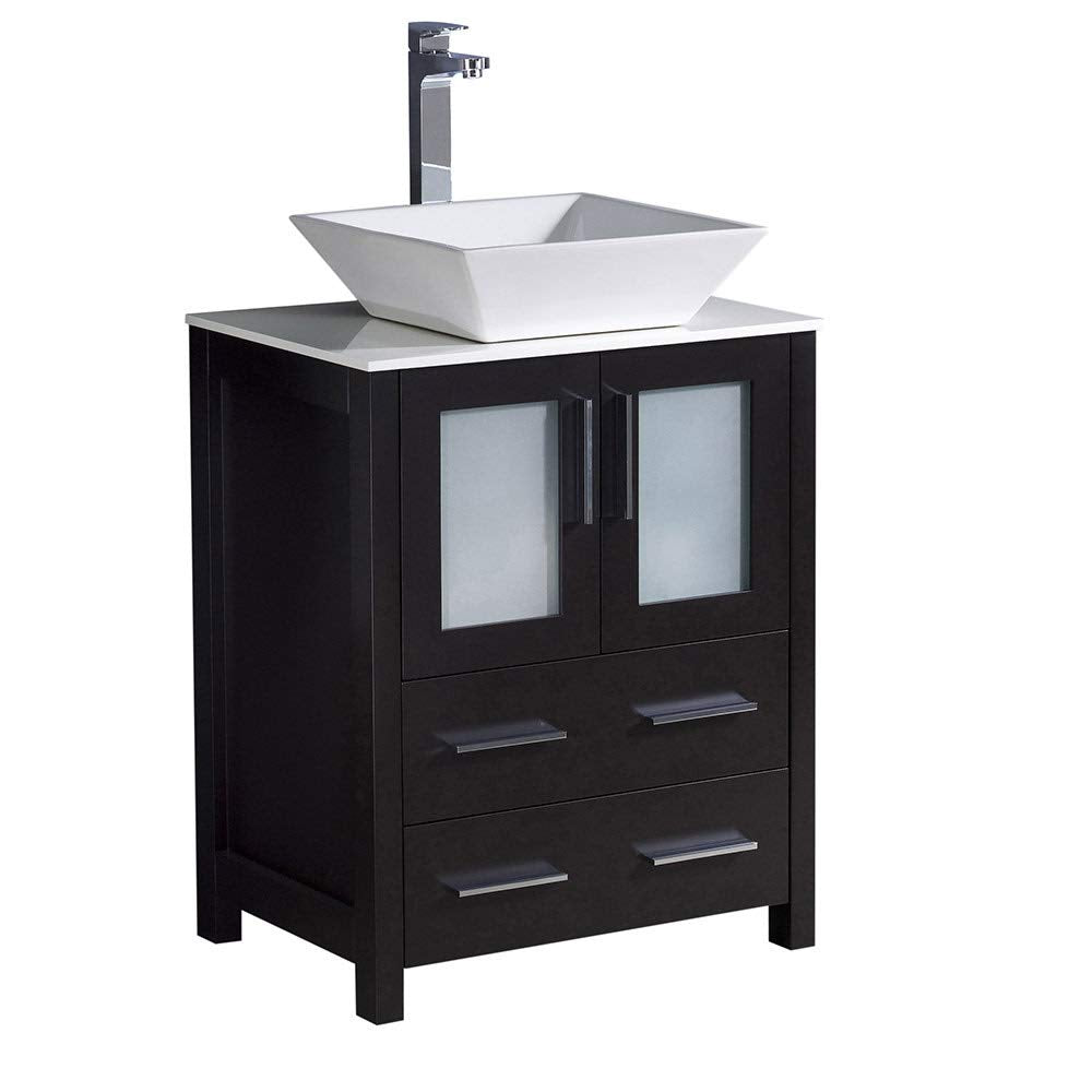 Fresca FCB6224ES-CWH-V Fresca Torino 24" Espresso Modern Bathroom Cabinet w/ Top & Vessel Sink