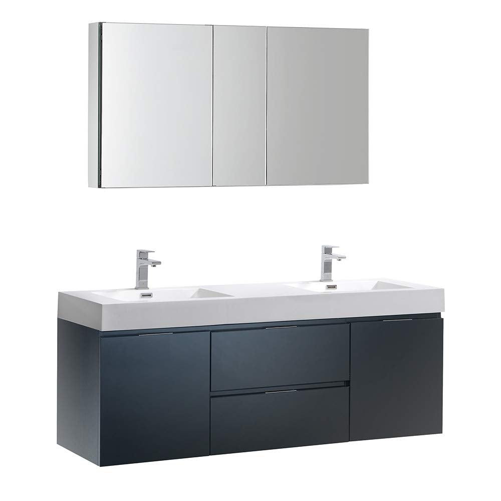 Fresca FVN8360GG-D Fresca Valencia 60" Dark Slate Gray Wall Hung Double Sink Modern Bathroom Vanity w/ Medicine Cabinet