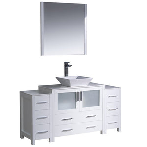 Fresca FVN62-123612WH-VSL Fresca Torino 60" White Modern Bathroom Vanity w/ 2 Side Cabinets & Vessel Sink