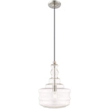 Livex Lighting 41239-91 Art Glass - 12.63" One Light Mini Pendant, Brushed Nickel Finish with Clear Glass