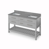Jeffrey Alexander VKITWAV60GRSGR 60" Grey Wavecrest Vanity, double bowl, Steel Grey Cultured Marble Vanity Top, two undermount rectangle bowls