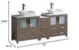 Fresca FCB62-301230GO-CWH-V Fresca Torino 72" Gray Oak Modern Double Sink Bathroom Cabinets w/ Tops & Vessel Sinks