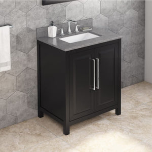 Jeffrey Alexander VKITCAD30BKSGR 30" Black Cade Vanity, Steel Grey Cultured Marble Vanity Top, undermount rectangle bowl