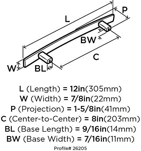 Amerock Appliance Pull Satin Nickel 8 inch (203 mm) Center to Center Cyprus 1 Pack Drawer Pull Drawer Handle Cabinet Hardware