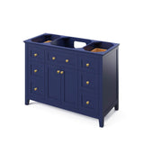 Jeffrey Alexander VKITCHA48BLWCR 48" Hale Blue Chatham Vanity, White Carrara Marble Vanity Top, undermount rectangle bowl