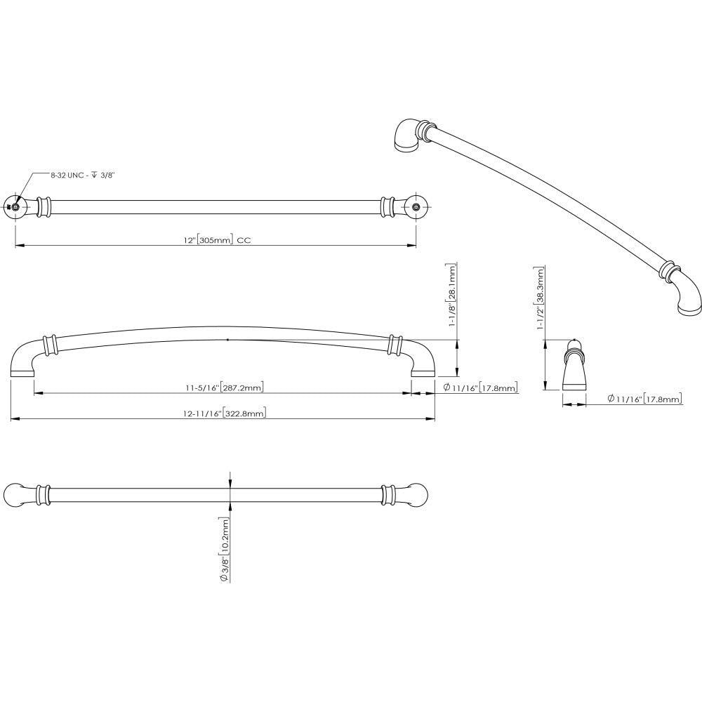 Jeffrey Alexander 445-305PC 305 mm Center-to-Center Polished Chrome Marie Cabinet Pull