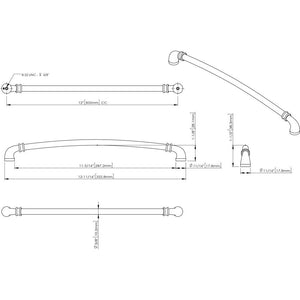 Jeffrey Alexander 445-305SBZ 305 mm Center-to-Center Satin Bronze Marie Cabinet Pull