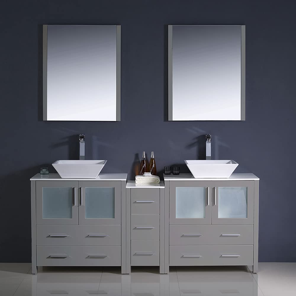 Fresca FVN62-301230GR-VSL Fresca Torino 72" Gray Modern Double Sink Bathroom Vanity w/ Side Cabinet & Vessel Sinks